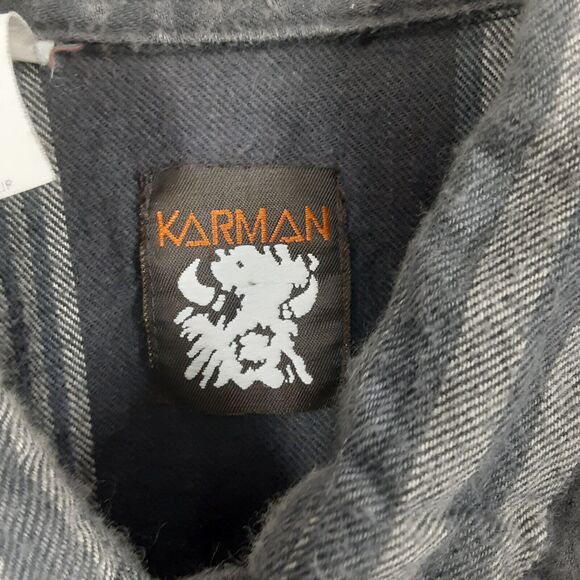 Vintage Karman Flannel Pearl Snap Shirt Mens Large Gray Plaid Long Sleeve - Picture 4 of 8